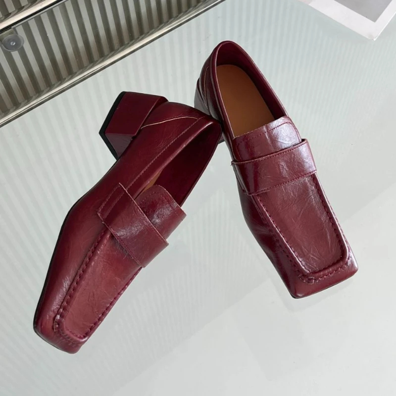 Leather Work Flats Women - Dames schoenen met vierkante neus, chunky
