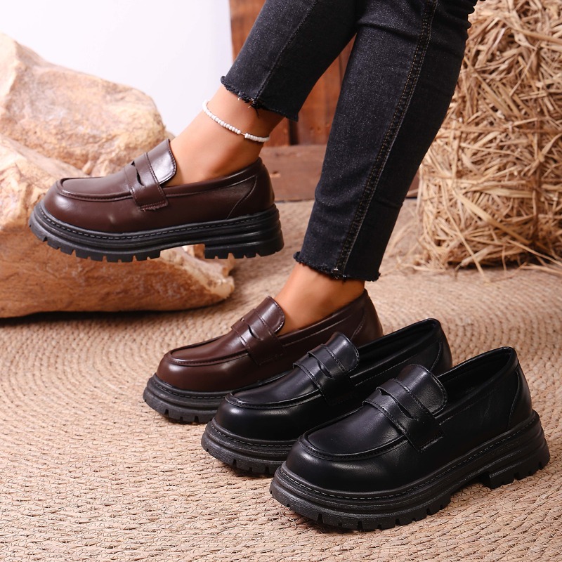 Leather Work Flats Women - Bruine leren loafers voor dames met