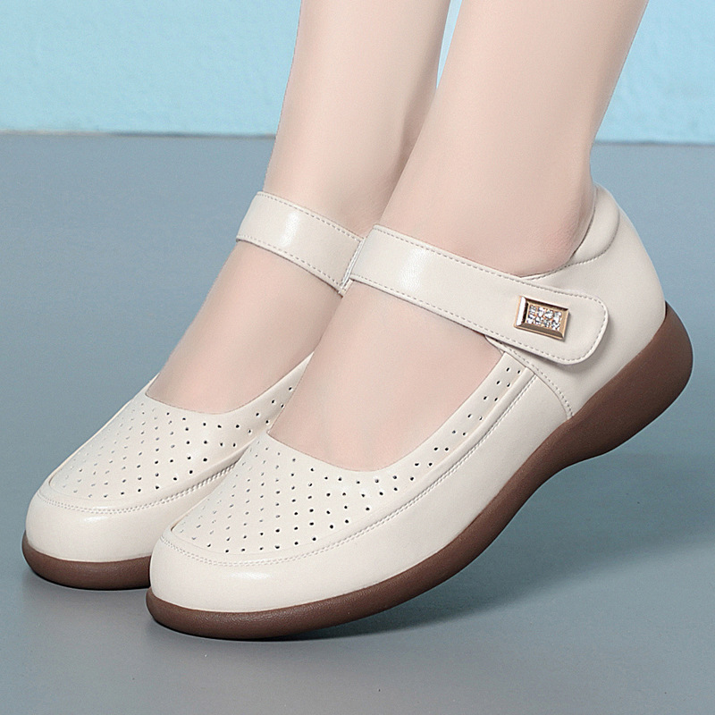 Leather Work Flats Women - Comfortabele, ademende, ondiepe schoenen van echt