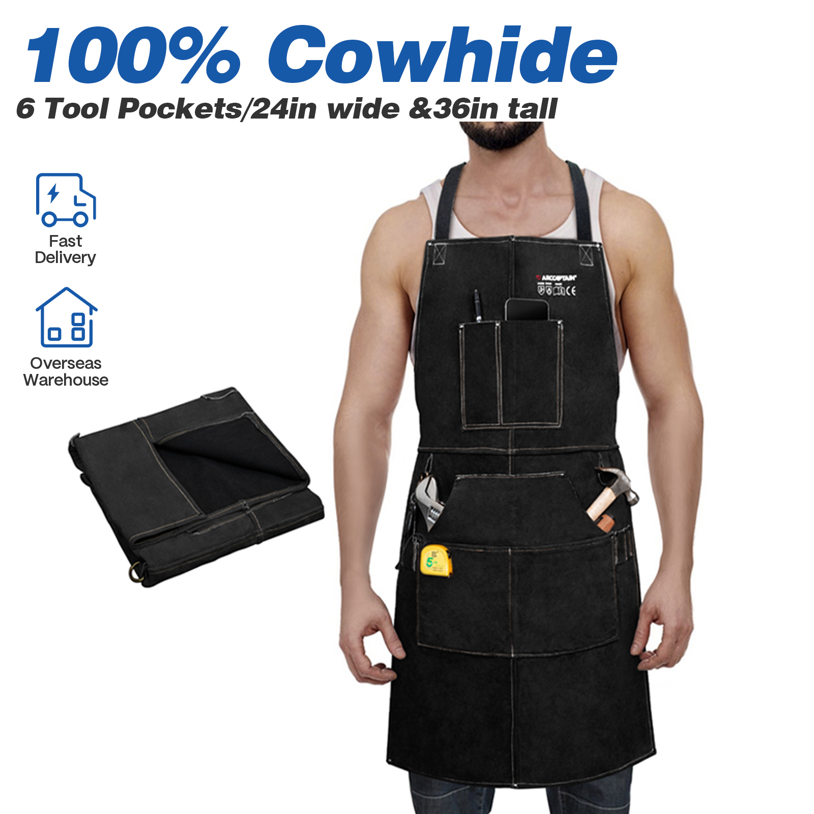 Leatherwork Apron - ARCCAPTAIN Lederen laswerkschort Hittebestendig Koeienhuid Smid-lasschorten