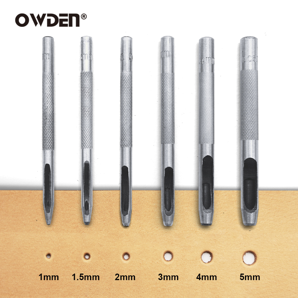 Leatherwork Punching Tool - 6 stuks lederen perforatiegereedschap stalen holle