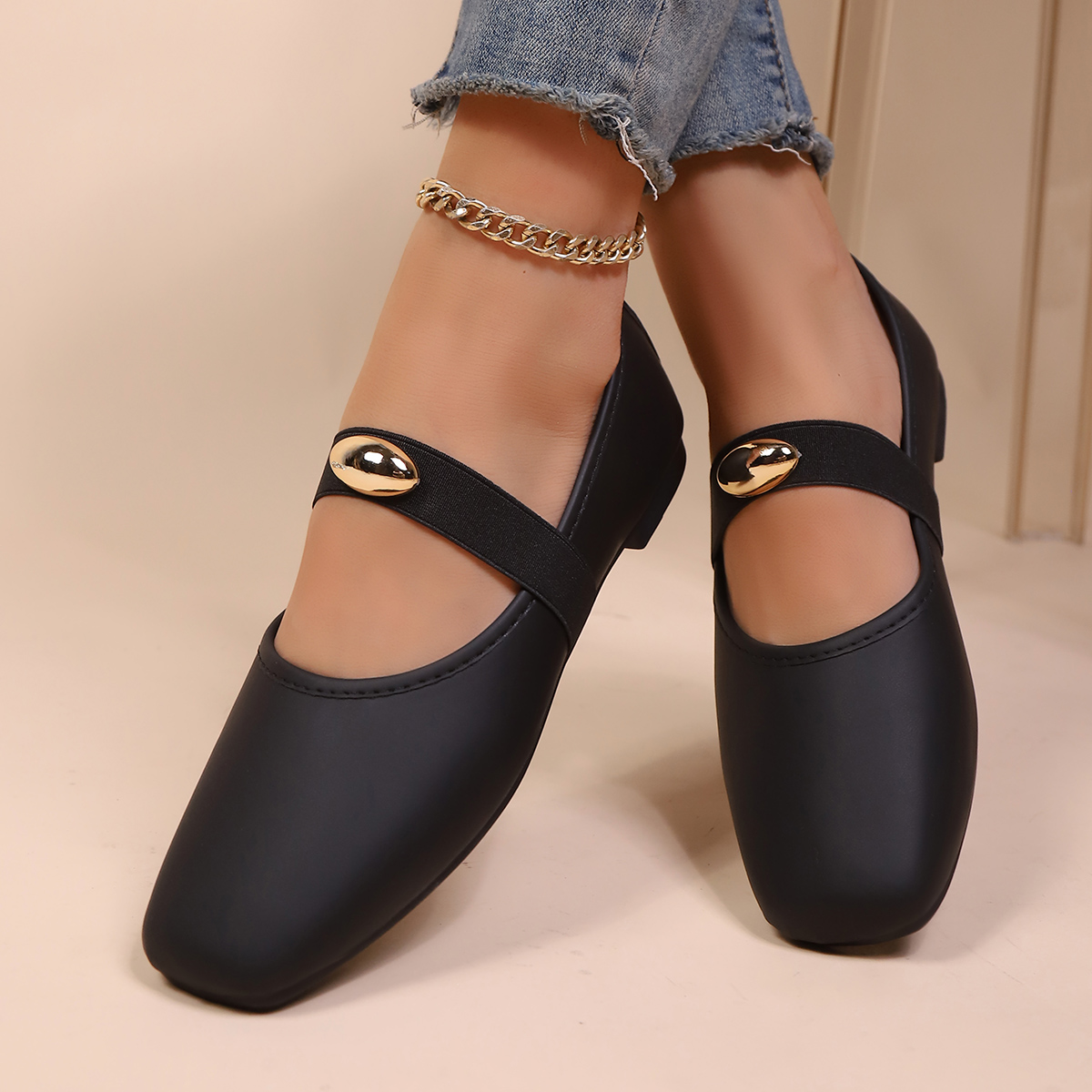 Leather Work Flats Women - Minimalistische effenkleurige Mary Jane platte schoenen