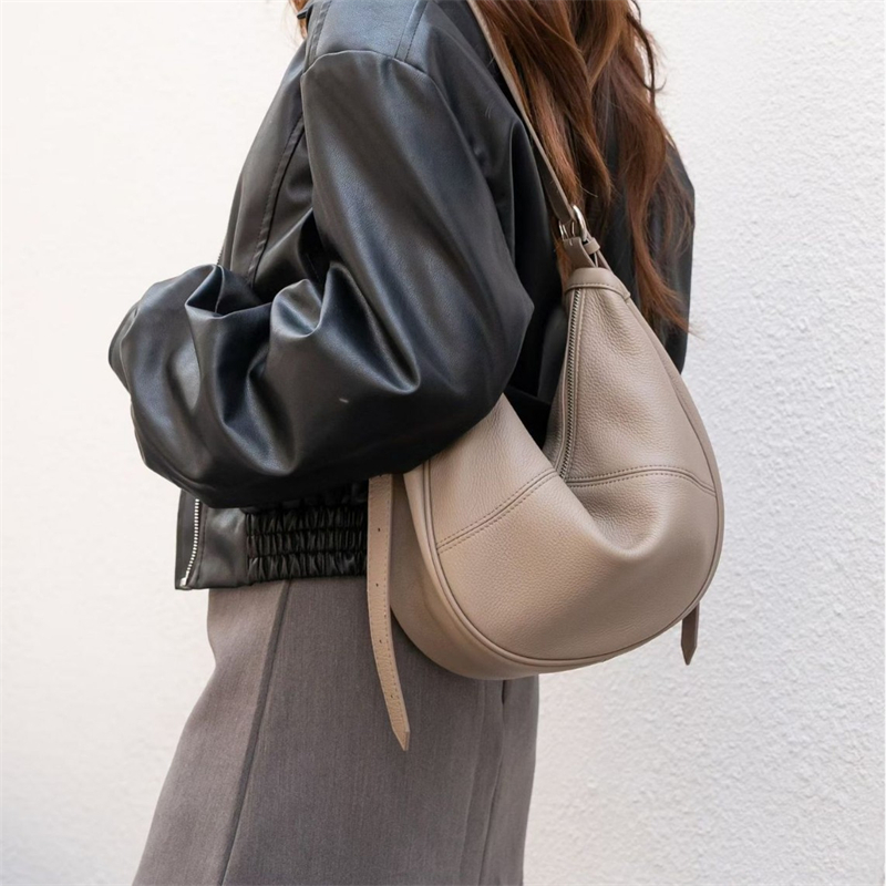 Leather Work Bag - BURMINSA Echt Lederen Crescent Hobo Schoudertas
