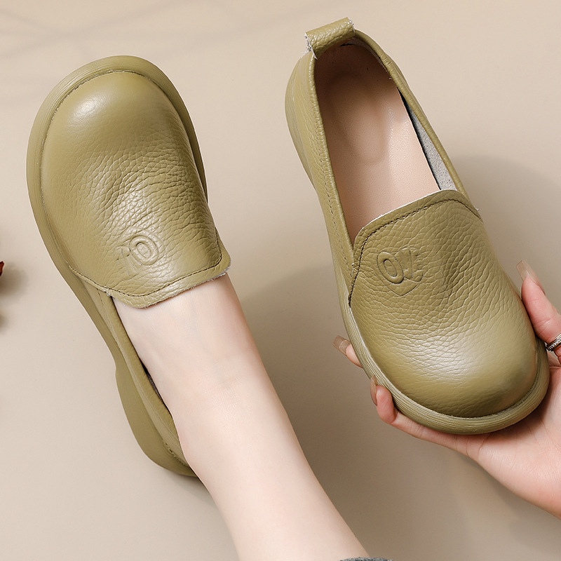 Leather Work Flats Women - 2025 Echt lederen loafers Dames Retro
