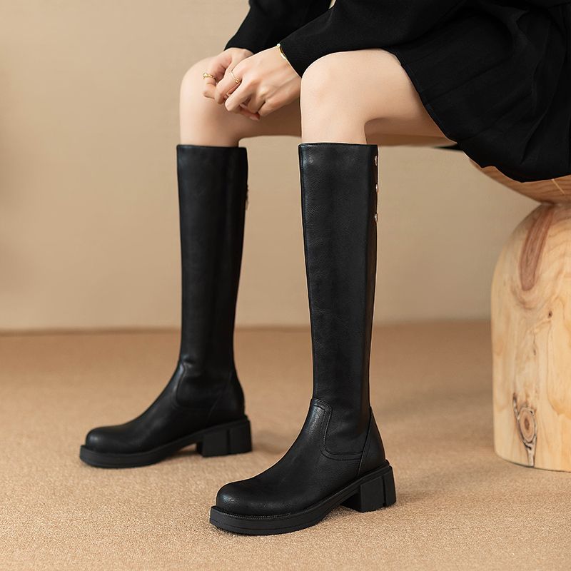 For Leather Work - Herfst Winter Middenhak Dames Kniehoge Schacht
