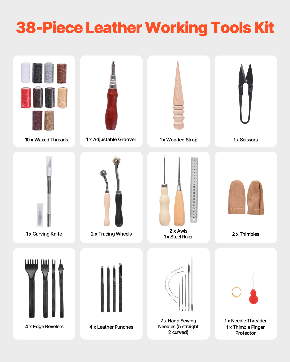 SucceBuy 38/59/61/72/92 Stuks  - Leatherwork Tool Kit recensie en prijs