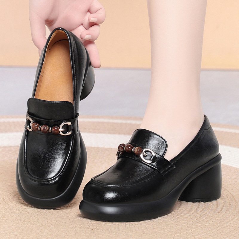 Dames loafers met chunky hak,  - Leather Work Flats Women recensie en prijs