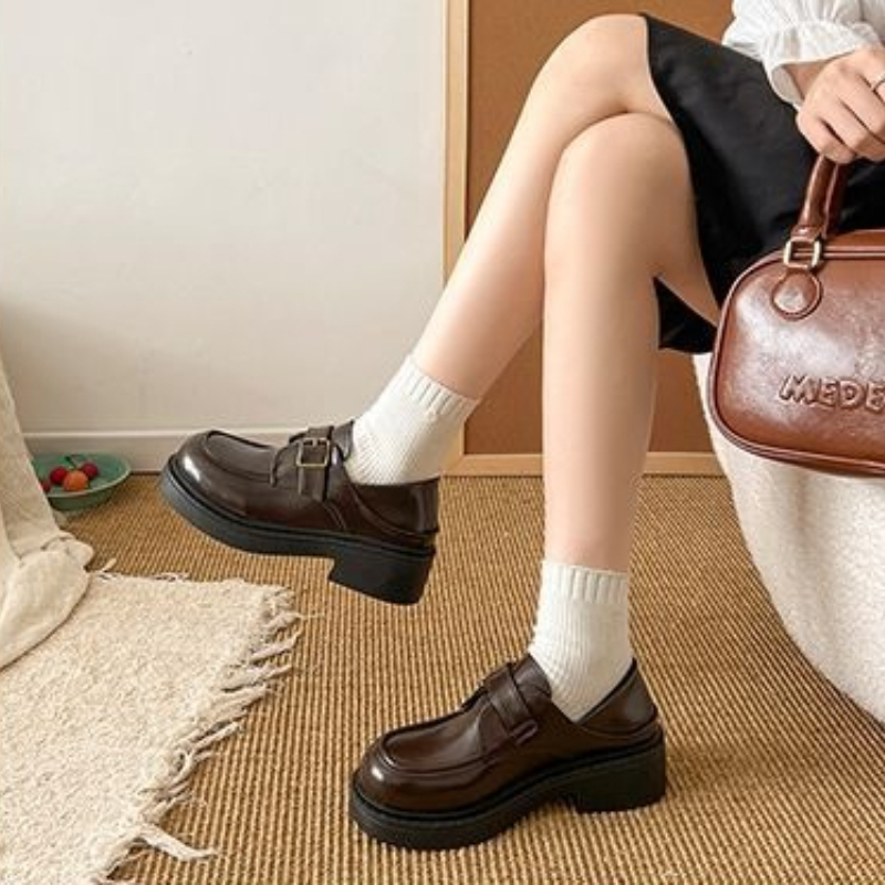 Bruine Britse stijl leren scho - Leather Work Flats Women recensie en prijs