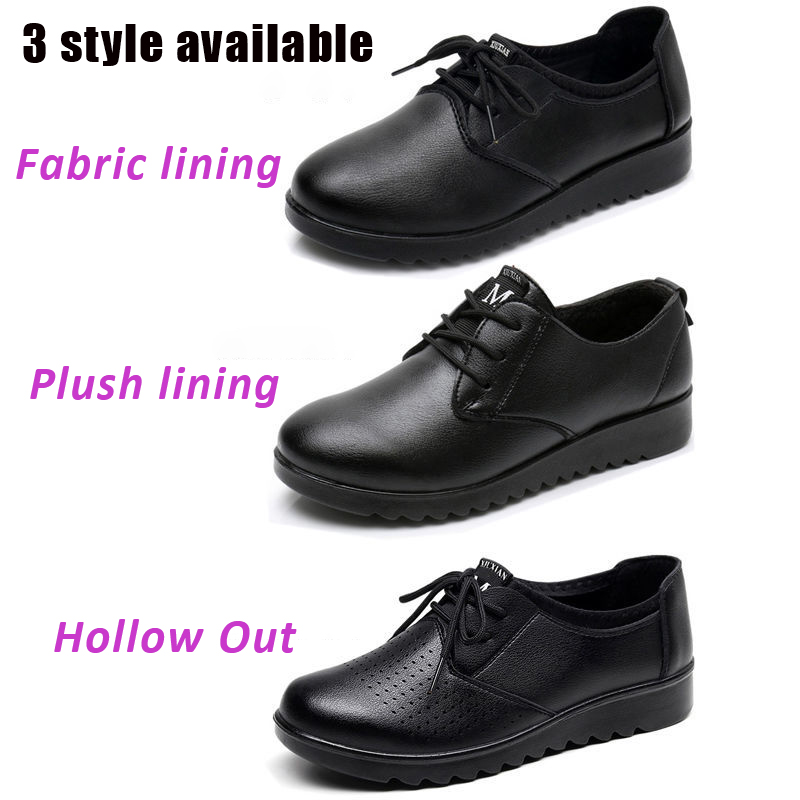 Effen zwarte Oxford schoenen v - Leather Work Flats Women recensie en prijs